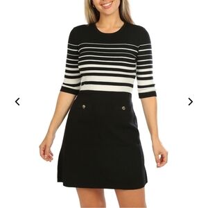 NWT $149 Ellen Tracy Women's Elbow Sleeve Striped Black White Dress Knit Sz XL
